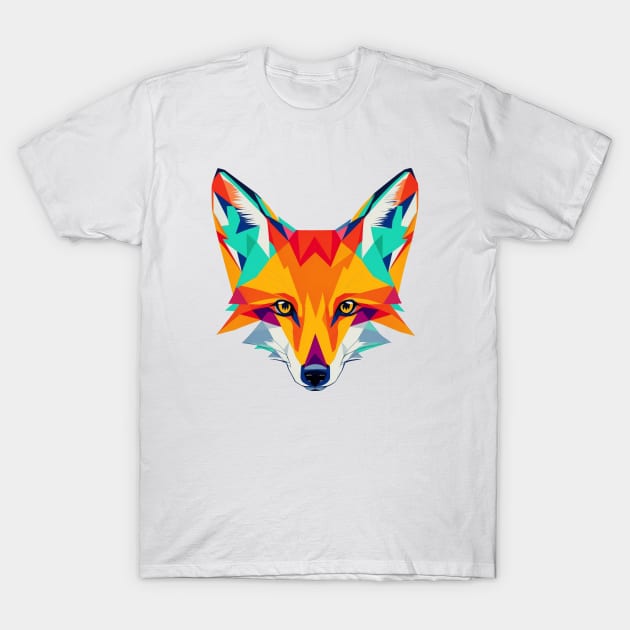 Colorful Fox Face T-Shirt by FunkyColorShop